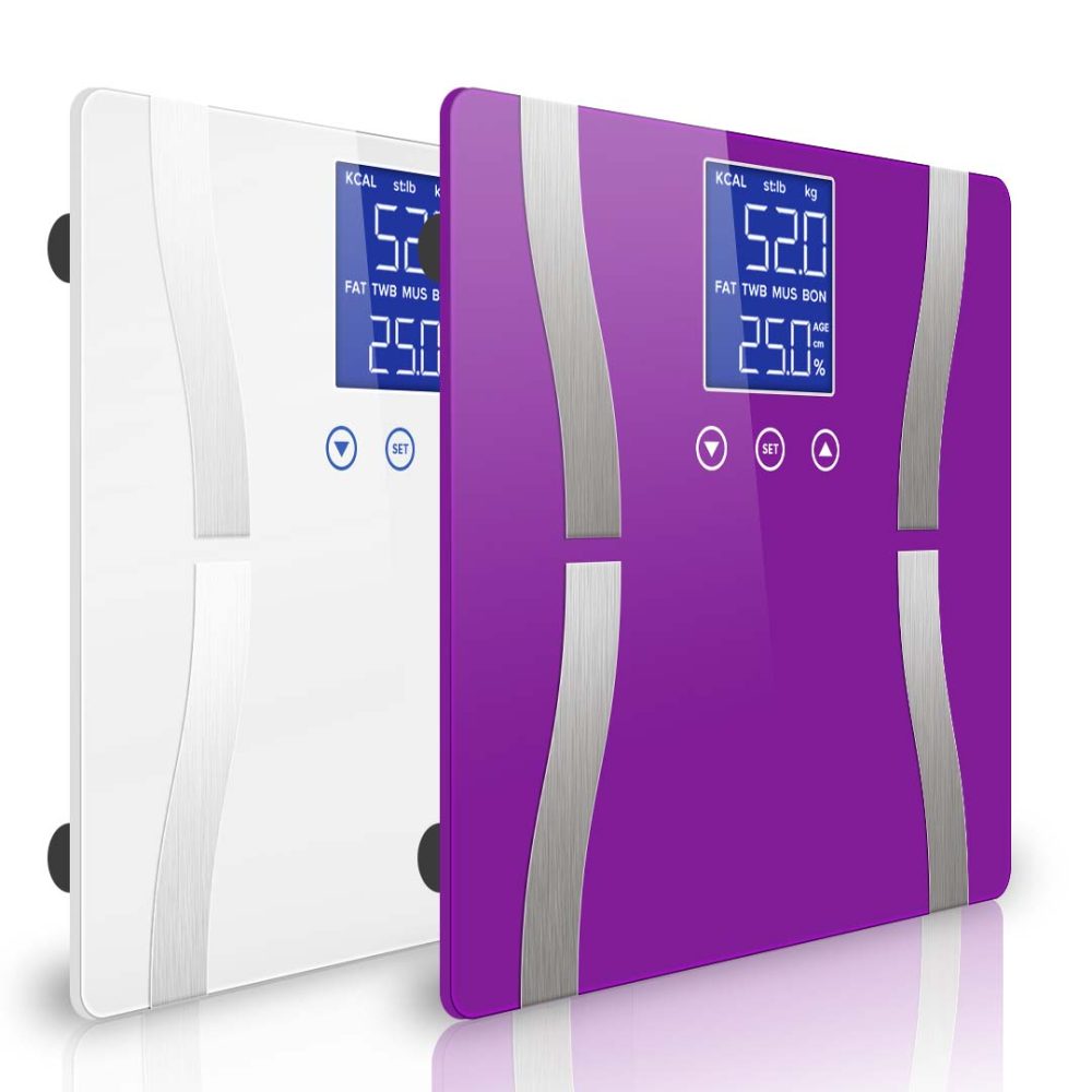 1-SOGA 2X Digital Body Fat Scale Bathroom Scales Weight Gym Glass Water LCD Purple/White