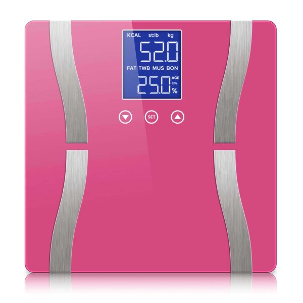 1-SOGA Glass LCD Digital Body Fat Scale Bathroom Electronic Gym Water Weighing Scales Pink