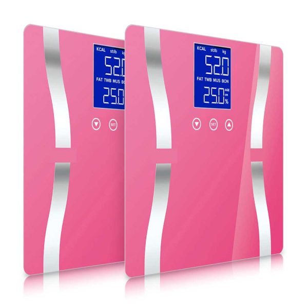 1-SOGA 2X Glass LCD Digital Body Fat Scale Bathroom Electronic Gym Water Weighing Scales Pink
