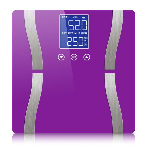1-SOGA Glass LCD Digital Body Fat Scale Bathroom Electronic Gym Water Weighing Scales Purple