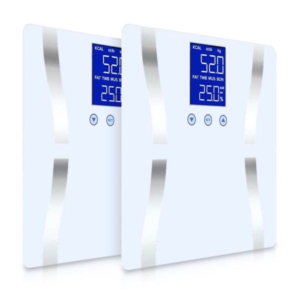 1-SOGA 2X Glass LCD Digital Body Fat Scale Bathroom Electronic Gym Water Weighing Scales White