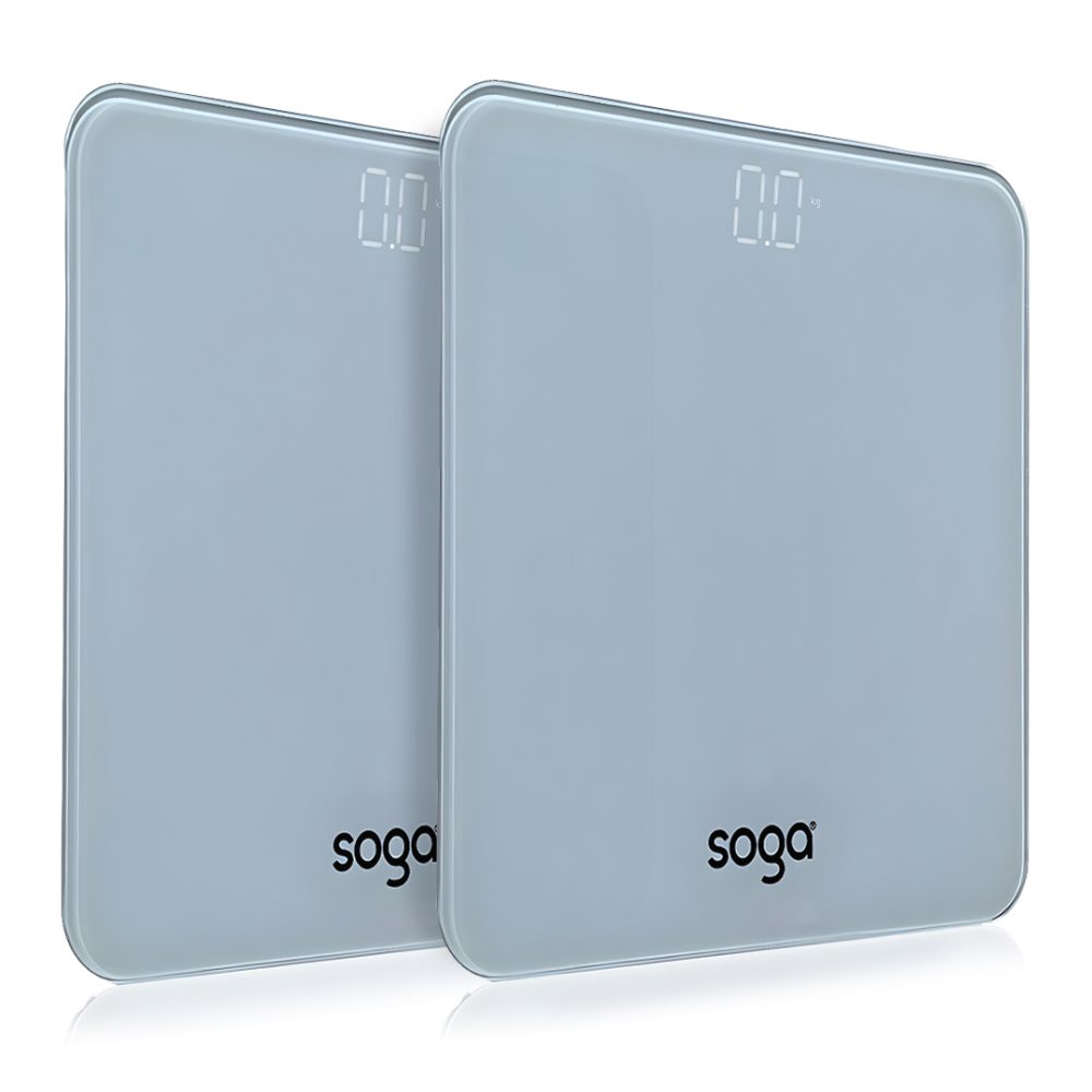 1-SOGA 2X 180kg Digital Fitness Weight Bathroom Gym Body Glass LCD Electronic Scales White