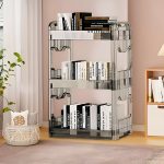 2-SOGA 38x24cm Clear 3 Tier Bookshelf & Cosmetic Storage Organizer Trolley Rack