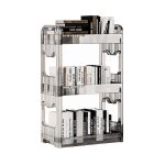 1-SOGA 38x24cm Clear 3 Tier Bookshelf & Cosmetic Storage Organizer Trolley Rack