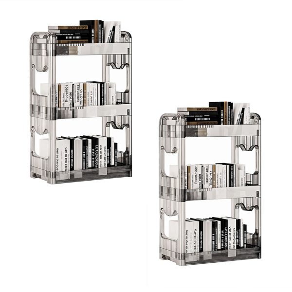 1-SOGA 2X 38x24cm Clear 3 Tier Bookshelf & Cosmetic Storage Organizer Trolley Rack