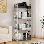 2-SOGA 38x24cm Clear 4 Tier Bookshelf & Cosmetic Storage Organizer Trolley Rack