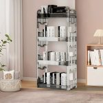 4-SOGA 38x24cm Clear 4 Tier Bookshelf & Cosmetic Storage Organizer Trolley Rack