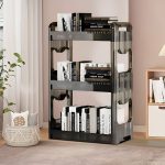 3-SOGA 38x24cm Black 3 Tier Bookshelf & Cosmetic Storage Organizer Trolley Rack