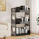 4-SOGA 2X 38x24cm Black 3 Tier Bookshelf & Cosmetic Storage Organizer Trolley Rack