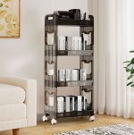 3-SOGA 2X 38x24 Black 4 Tier Bookshelf & Cosmetic Storage Organizer Trolley Rack