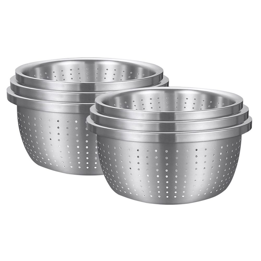 1-SOGA 2X Stainless Steel Nesting Basin Colander Perforated Kitchen Sink Washing Bowl Metal Basket Strainer Set of 3