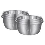 1-SOGA 2X Stainless Steel Nesting Basin Colander Perforated Kitchen Sink Washing Bowl Metal Basket Strainer Set of 3