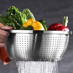 3-SOGA 2X Stainless Steel Nesting Basin Colander Perforated Kitchen Sink Washing Bowl Metal Basket Strainer Set of 3