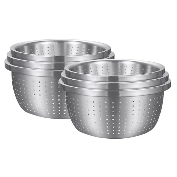 1-SOGA 2X Stainless Steel Nesting Basin Colander Perforated Kitchen Sink Washing Bowl Metal Basket Strainer Set of 3