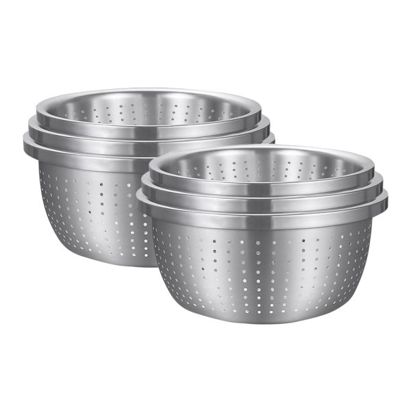 1-SOGA 2X Stainless Steel Nesting Basin Colander Perforated Kitchen Sink Washing Bowl Metal Basket Strainer Set of 3