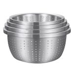 1-SOGA Stainless Steel Nesting Basin Colander Perforated Kitchen Sink Washing Bowl Metal Basket Strainer Set of 4