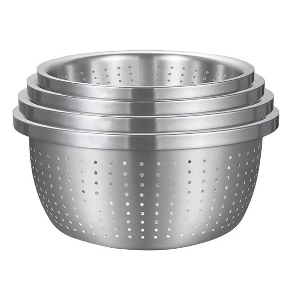 1-SOGA Stainless Steel Nesting Basin Colander Perforated Kitchen Sink Washing Bowl Metal Basket Strainer Set of 4