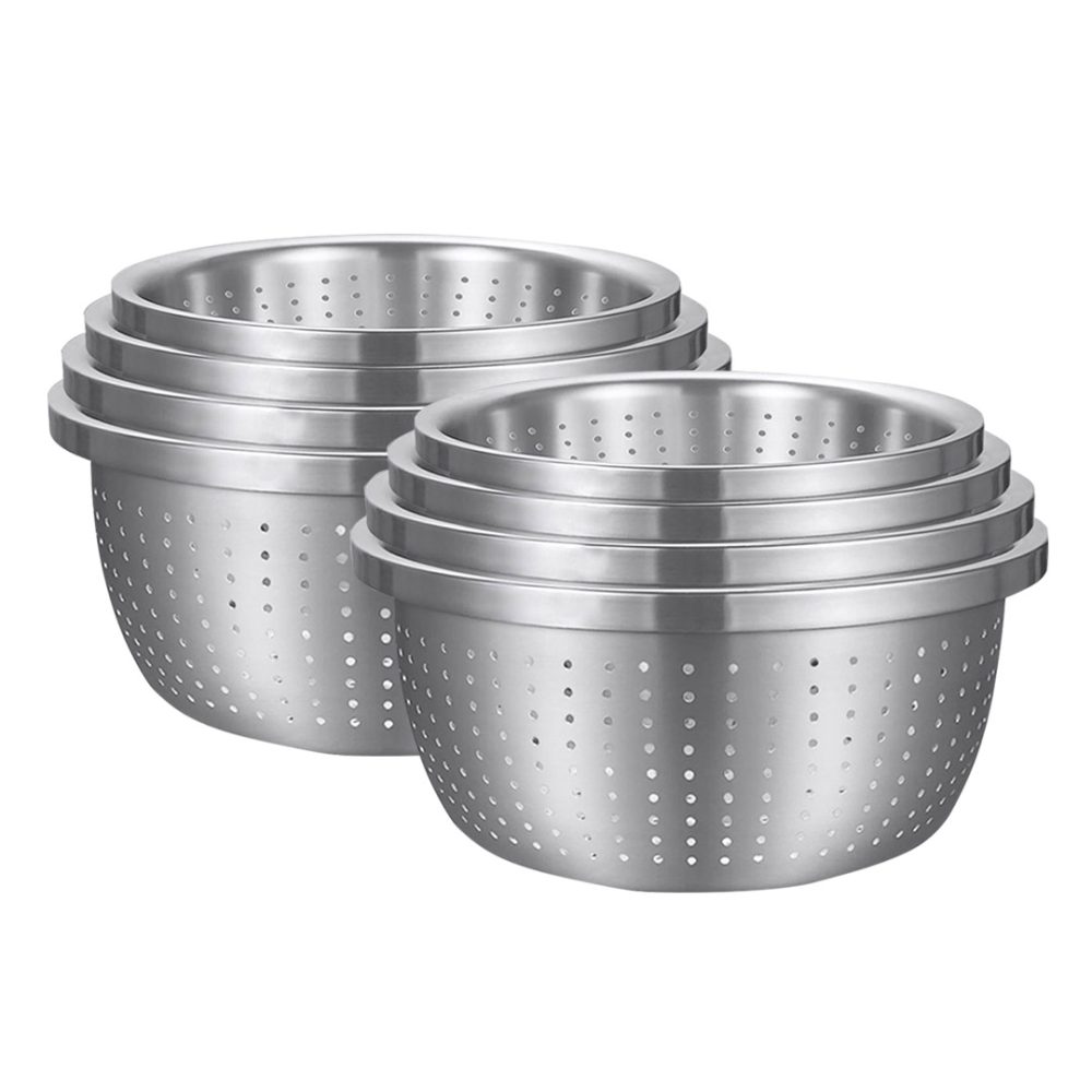 1-SOGA 2X Stainless Steel Nesting Basin Colander Perforated Kitchen Sink Washing Bowl Metal Basket Strainer Set of 4