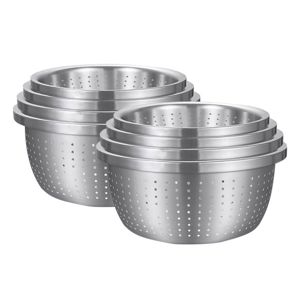 1-SOGA 2X Stainless Steel Nesting Basin Colander Perforated Kitchen Sink Washing Bowl Metal Basket Strainer Set of 4