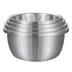 1-SOGA Stainless Steel Nesting Basin Colander Perforated Kitchen Sink Washing Bowl Metal Basket Strainer Set of 4
