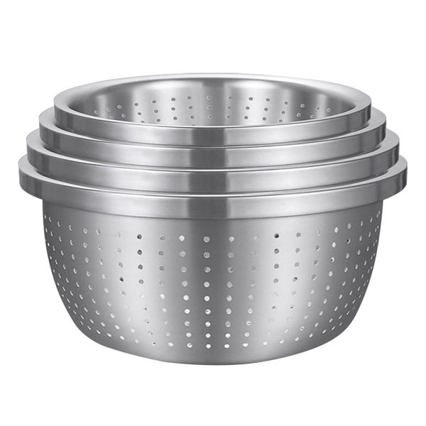 1-SOGA Stainless Steel Nesting Basin Colander Perforated Kitchen Sink Washing Bowl Metal Basket Strainer Set of 4