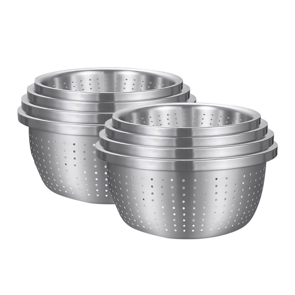 1-SOGA 2X Stainless Steel Nesting Basin Colander Perforated Kitchen Sink Washing Bowl Metal Basket Strainer Set of 4