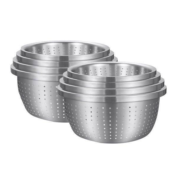 1-SOGA 2X Stainless Steel Nesting Basin Colander Perforated Kitchen Sink Washing Bowl Metal Basket Strainer Set of 4