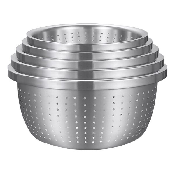 1-SOGA Stainless Steel Nesting Basin Colander Perforated Kitchen Sink Washing Bowl Metal Basket Strainer Set of 5