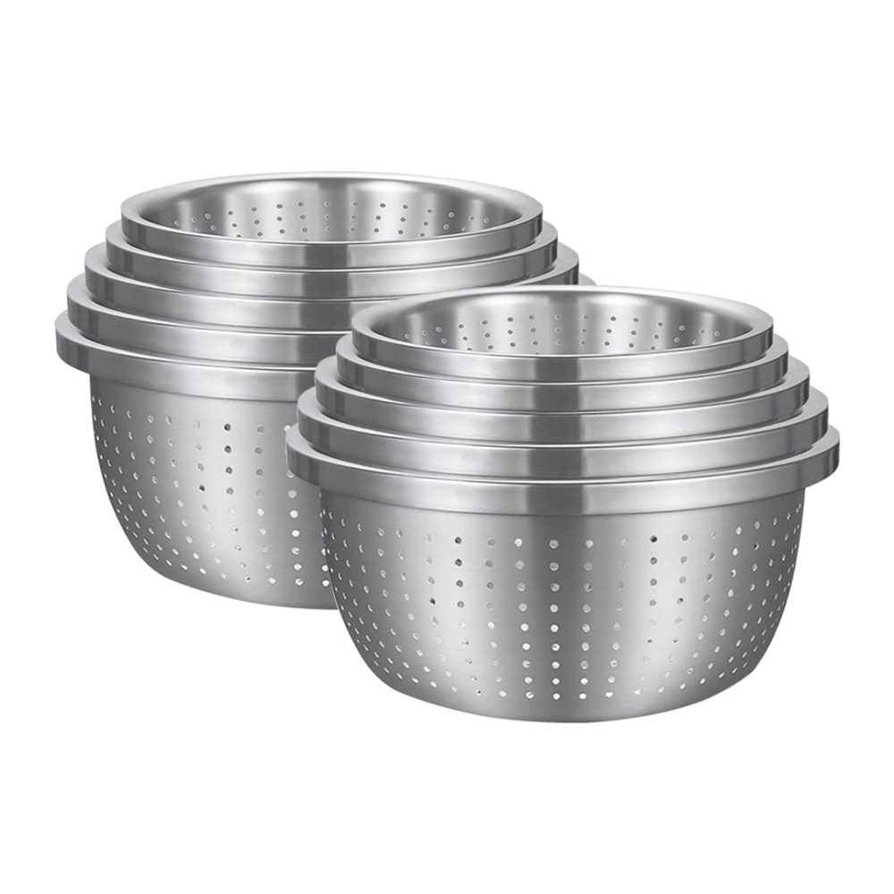 1-SOGA 2X Stainless Steel Nesting Basin Colander Perforated Kitchen Sink Washing Bowl Metal Basket Strainer Set of 5