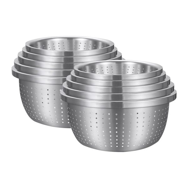 1-SOGA 2X Stainless Steel Nesting Basin Colander Perforated Kitchen Sink Washing Bowl Metal Basket Strainer Set of 5