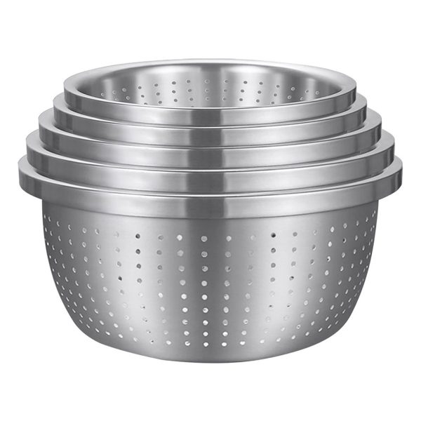 1-SOGA Stainless Steel Nesting Basin Colander Perforated Kitchen Sink Washing Bowl Metal Basket Strainer Set of 5