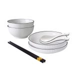 1-SOGA White Japanese Style Ceramic Dinnerware Crockery Soup Bowl Plate Server Kitchen Home Decor Set of 4