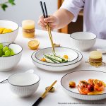 7-SOGA White Japanese Style Ceramic Dinnerware Crockery Soup Bowl Plate Server Kitchen Home Decor Set of 4