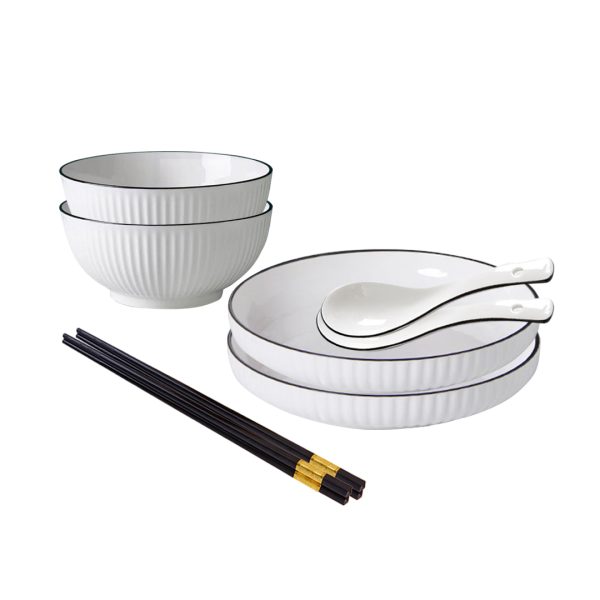 1-SOGA White Japanese Style Ceramic Dinnerware Crockery Soup Bowl Plate Server Kitchen Home Decor Set of 4