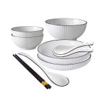 1-SOGA White Japanese Style Ceramic Dinnerware Crockery Soup Bowl Plate Server Kitchen Home Decor Set of 5