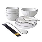 1-SOGA White Japanese Style Ceramic Dinnerware Crockery Soup Bowl Plate Server Kitchen Home Decor Set of 7