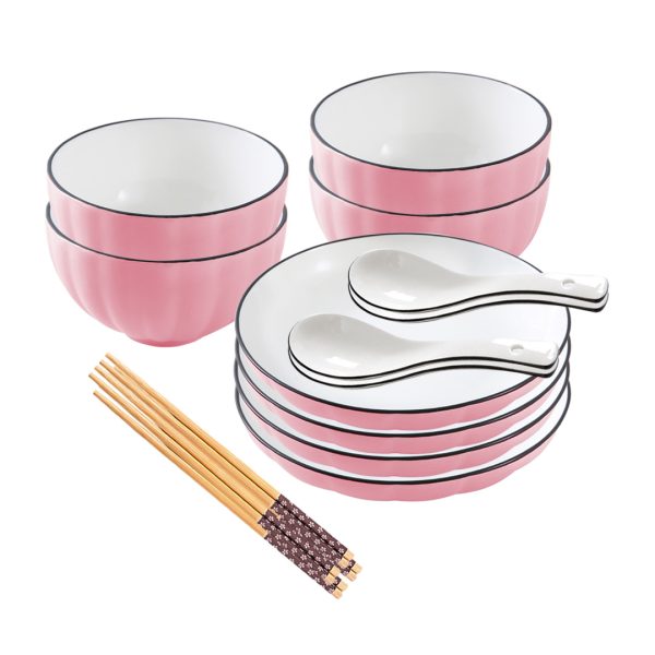 1-SOGA Pink Japanese Style Ceramic Dinnerware Crockery Soup Bowl Plate Server Kitchen Home Decor Set of 8