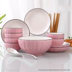 6-SOGA Pink Japanese Style Ceramic Dinnerware Crockery Soup Bowl Plate Server Kitchen Home Decor Set of 9