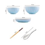 2-SOGA Blue Japanese Style Ceramic Dinnerware Crockery Soup Bowl Plate Server Kitchen Home Decor Set of 6