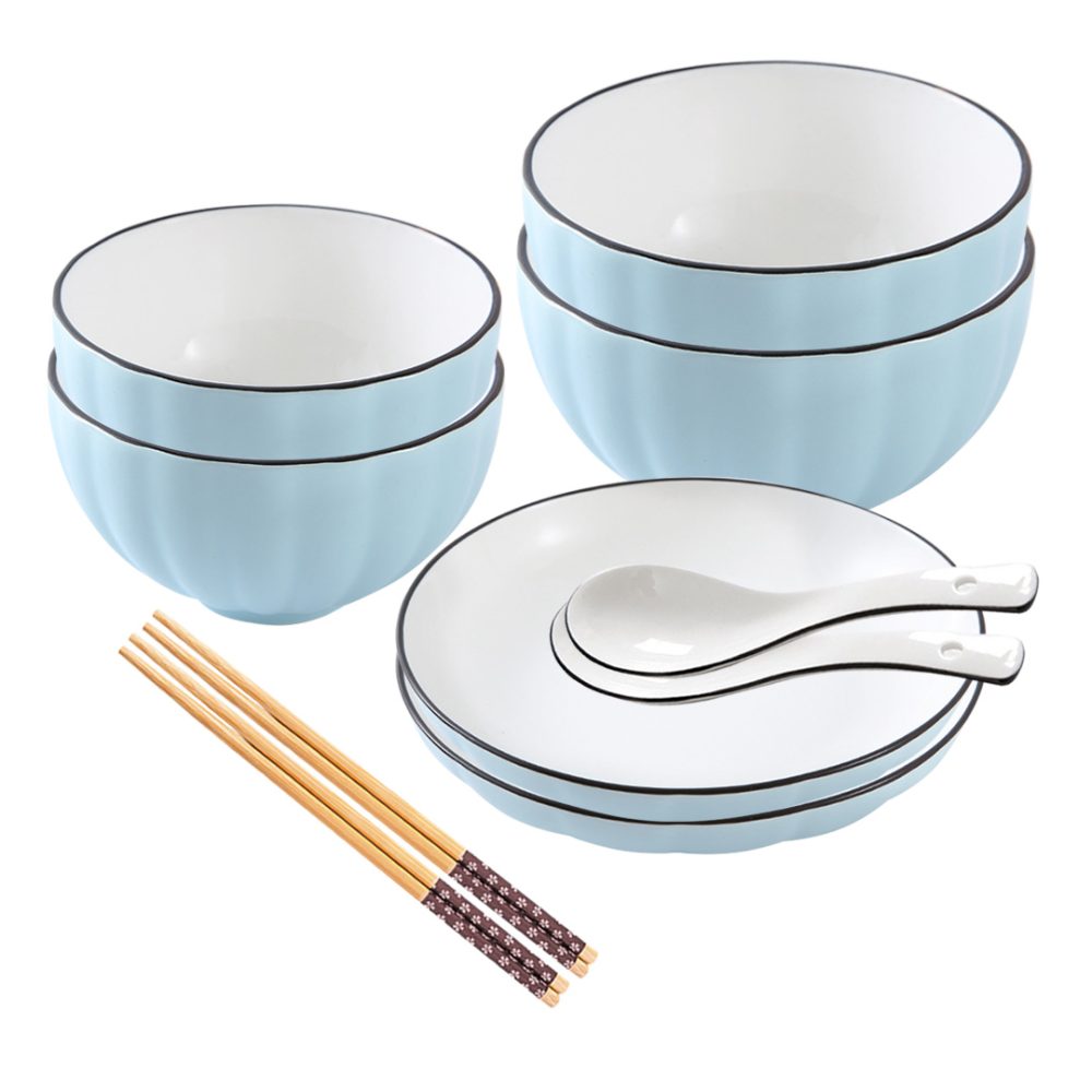 1-SOGA Blue Japanese Style Ceramic Dinnerware Crockery Soup Bowl Plate Server Kitchen Home Decor Set of 6
