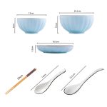 2-SOGA Blue Japanese Style Ceramic Dinnerware Crockery Soup Bowl Plate Server Kitchen Home Decor Set of 7