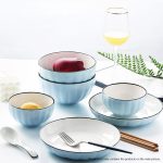 7-SOGA Blue Japanese Style Ceramic Dinnerware Crockery Soup Bowl Plate Server Kitchen Home Decor Set of 7
