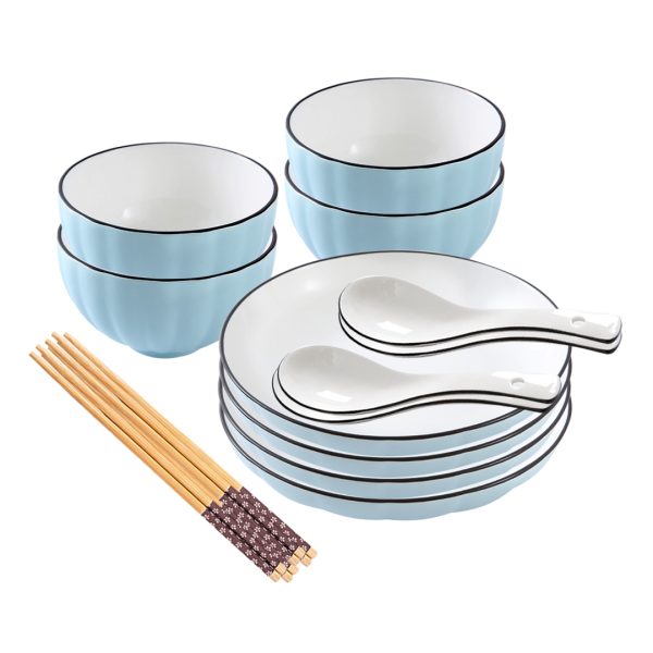 1-SOGA Blue Japanese Style Ceramic Dinnerware Crockery Soup Bowl Plate Server Kitchen Home Decor Set of 8