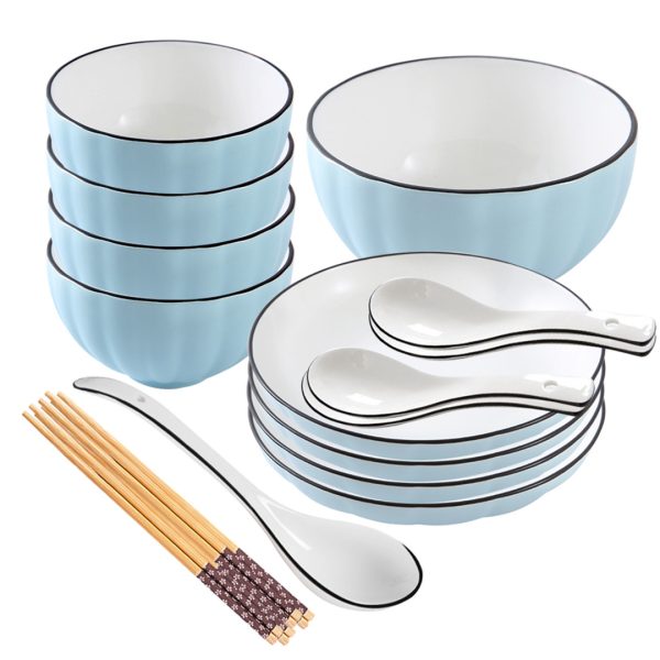 1-SOGA Blue Japanese Style Ceramic Dinnerware Crockery Soup Bowl Plate Server Kitchen Home Decor Set of 9