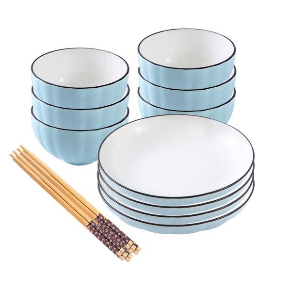 1-SOGA Blue Japanese Style Ceramic Dinnerware Crockery Soup Bowl Plate Server Kitchen Home Decor Set of 10