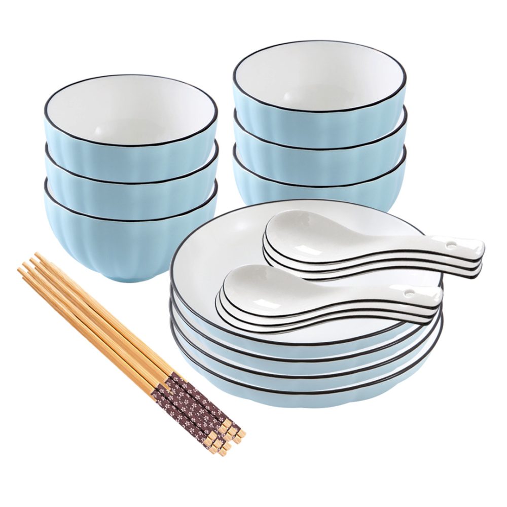1-SOGA Blue Japanese Style Ceramic Dinnerware Crockery Soup Bowl Plate Server Kitchen Home Decor Set of 10