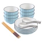 1-SOGA Blue Japanese Style Ceramic Dinnerware Crockery Soup Bowl Plate Server Kitchen Home Decor Set of 10
