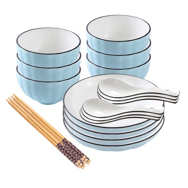 1-SOGA Blue Japanese Style Ceramic Dinnerware Crockery Soup Bowl Plate Server Kitchen Home Decor Set of 10
