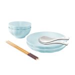1-SOGA Light Blue Japanese Style Ceramic Dinnerware Crockery Soup Bowl Plate Server Kitchen Home Decor Set of 4