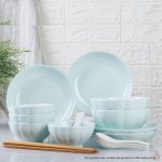6-SOGA Light Blue Japanese Style Ceramic Dinnerware Crockery Soup Bowl Plate Server Kitchen Home Decor Set of 6